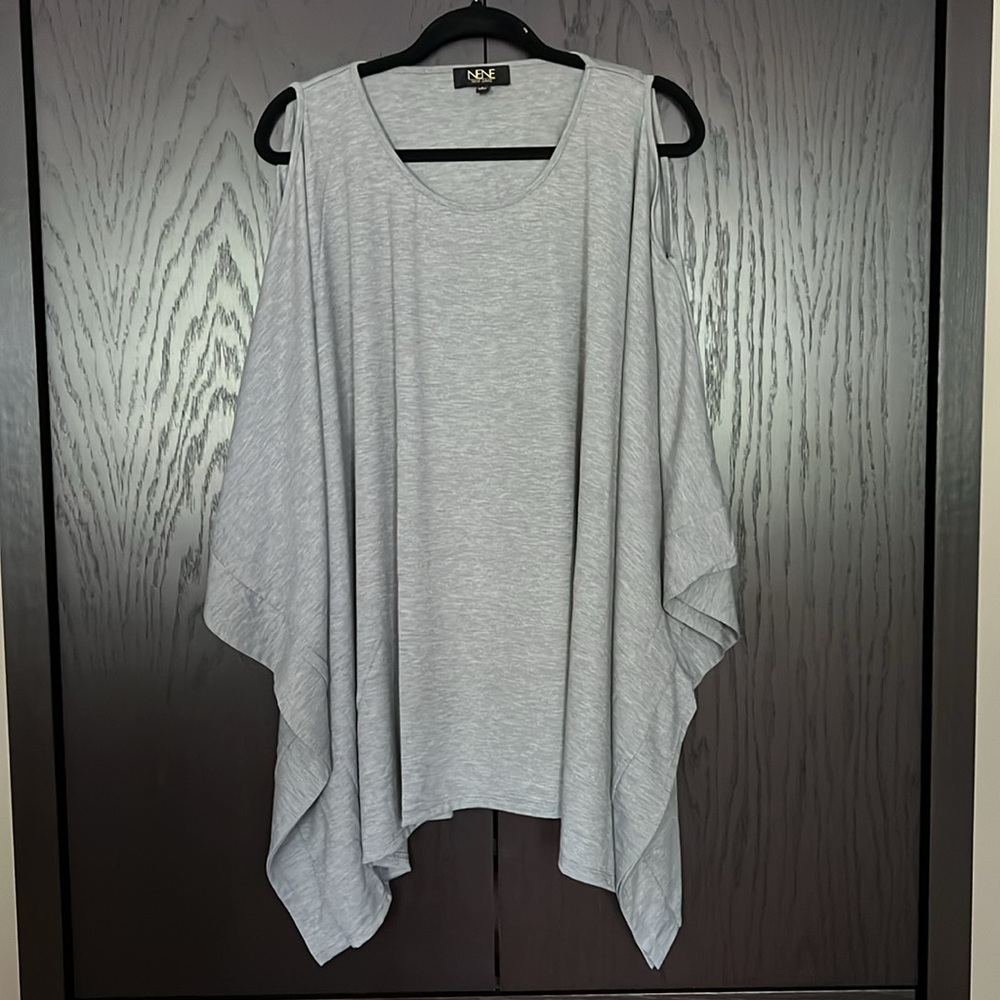NWT Nene Leakes gray cold shoulder flowy oversized top PLUS SIZE w/headband